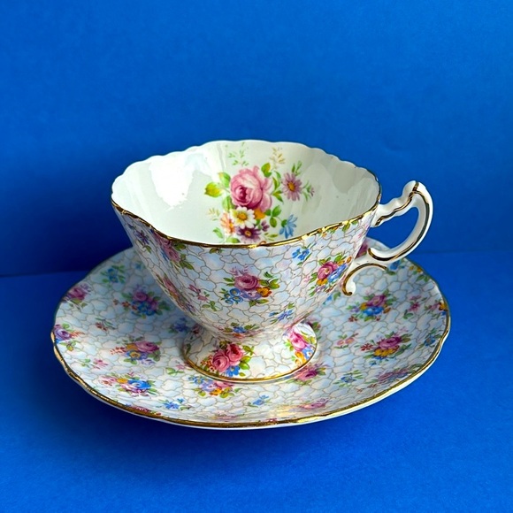 VTG Hammersley & Co England Teacup & Saucer 1940’s Pink Rose Floral CHINTZ 2348 - Picture 2 of 14